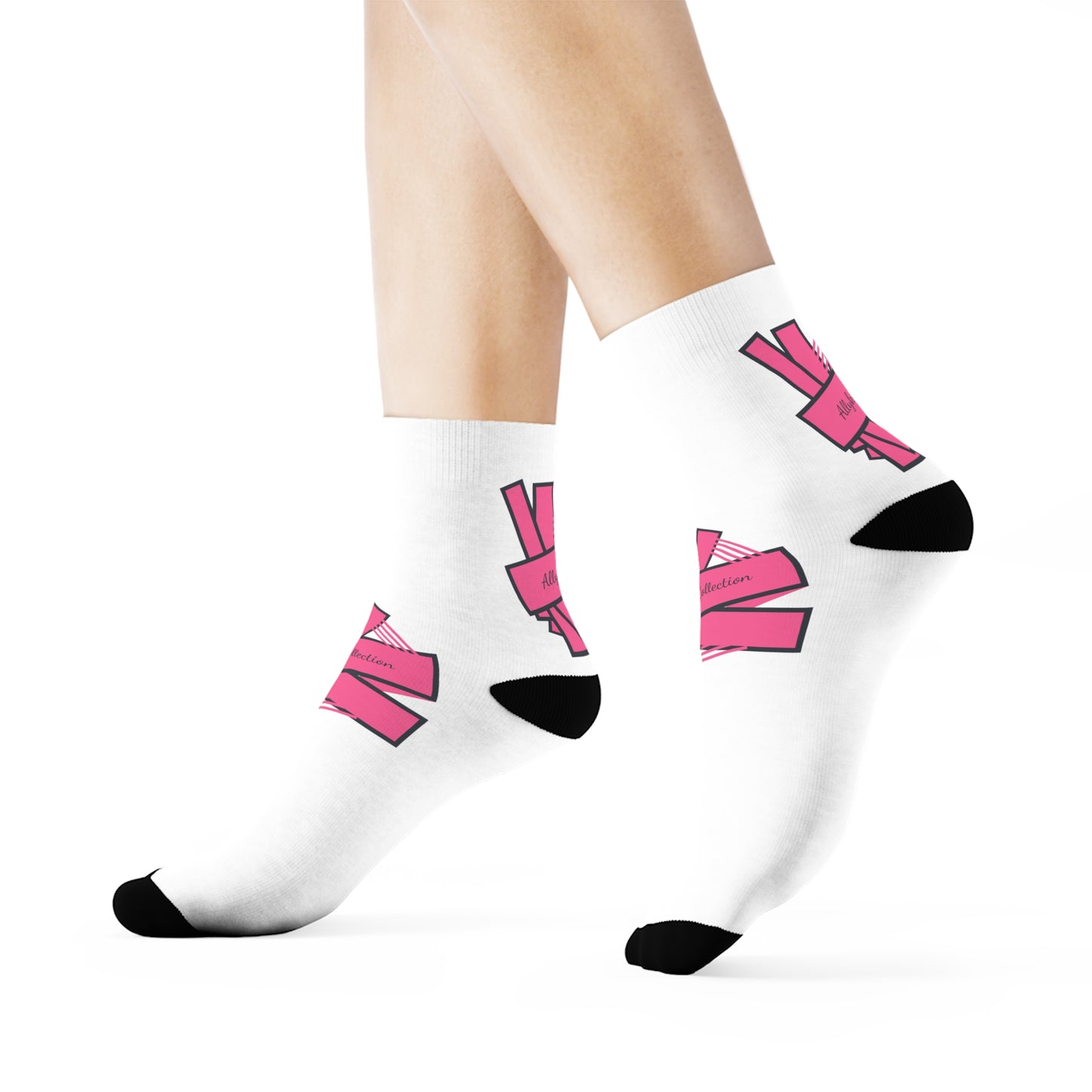 Stylish Crew Socks with Pink Ribbon Design - Perfect for Gifting & Everyday Use