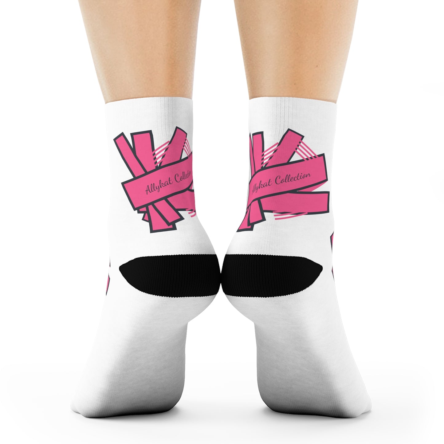 Stylish Crew Socks with Pink Ribbon Design - Perfect for Gifting & Everyday Use