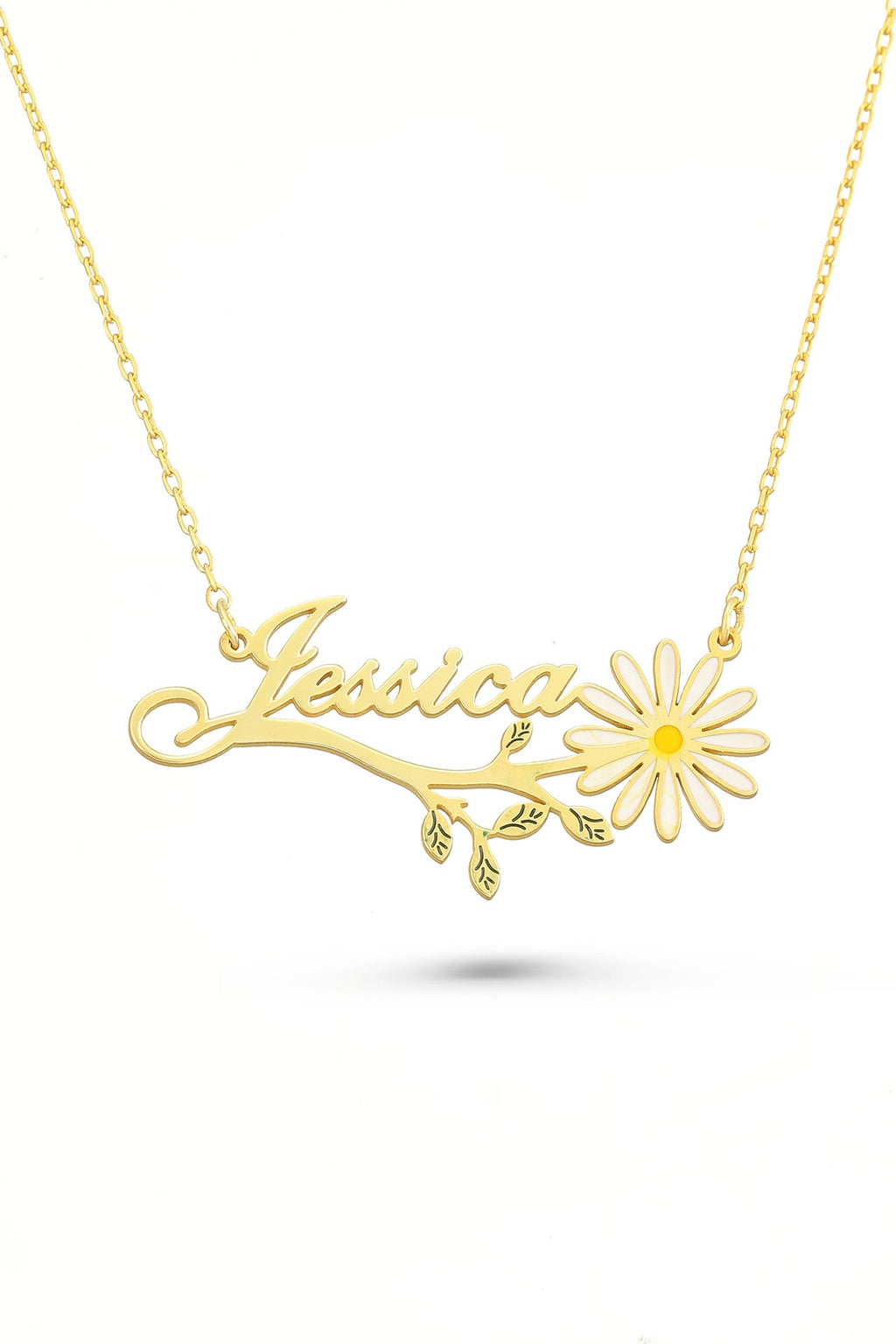 Daisy-Themed Silver Name Necklace