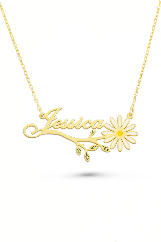 Daisy-Themed Silver Name Necklace
