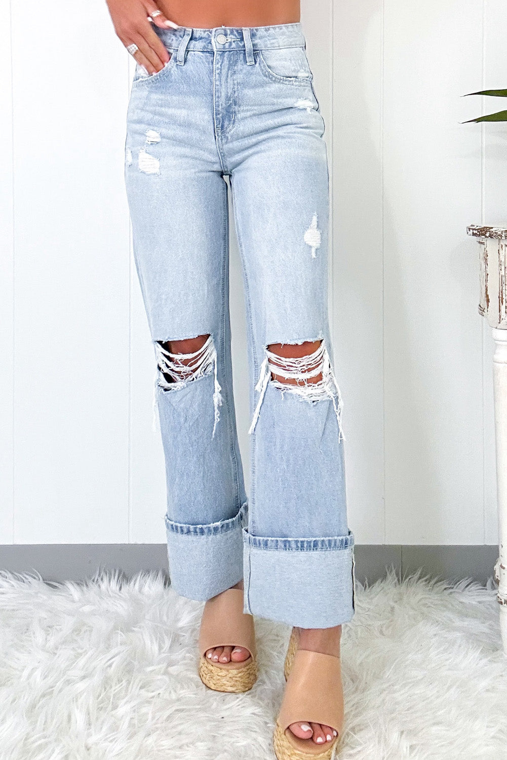 Beau Blue Light Wash Distressed Straight Jeans
