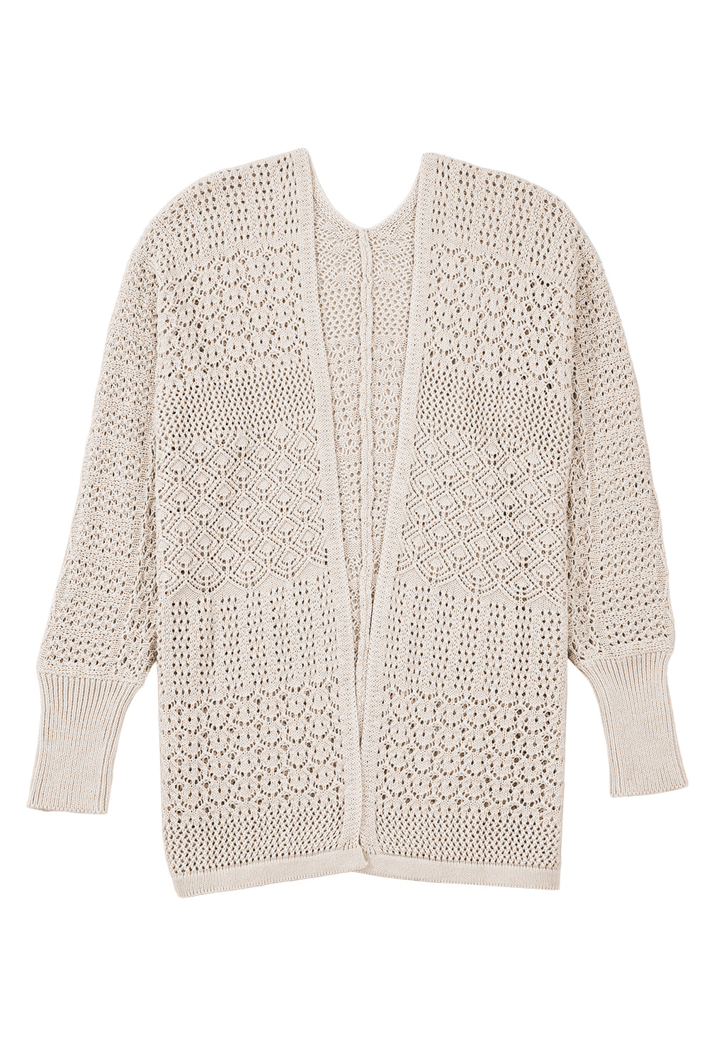 Jet Stream Mix Pattern Hollowed Knit Open Front Cardigan